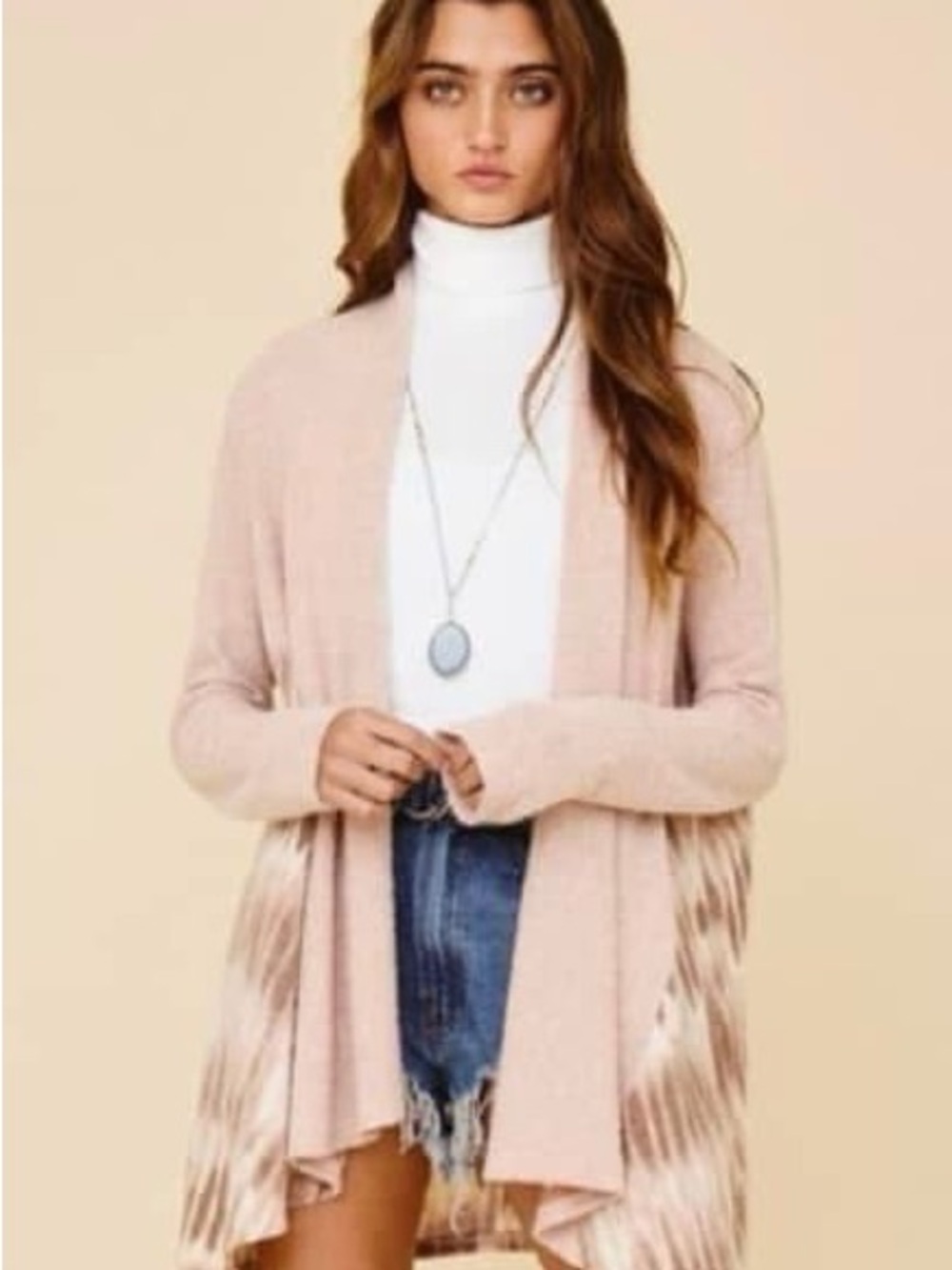 Ces Femme Blush Pink Open-Front Fringe Hem Cardigan